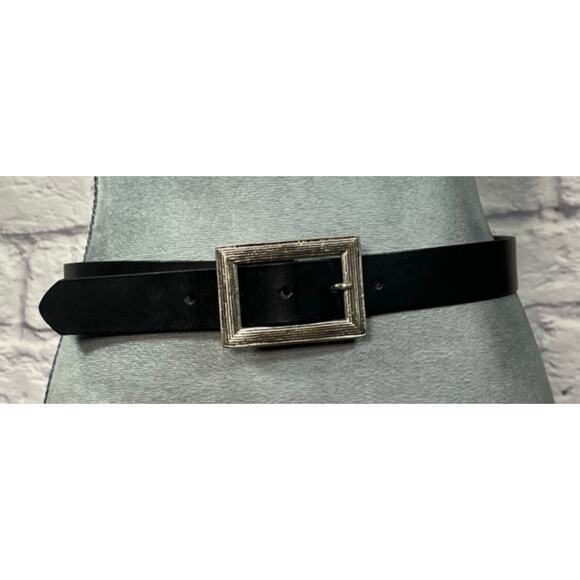 Vintage Linea Pelle Classic Black Leather Belt with Unique Rectangular Buckle main image 12